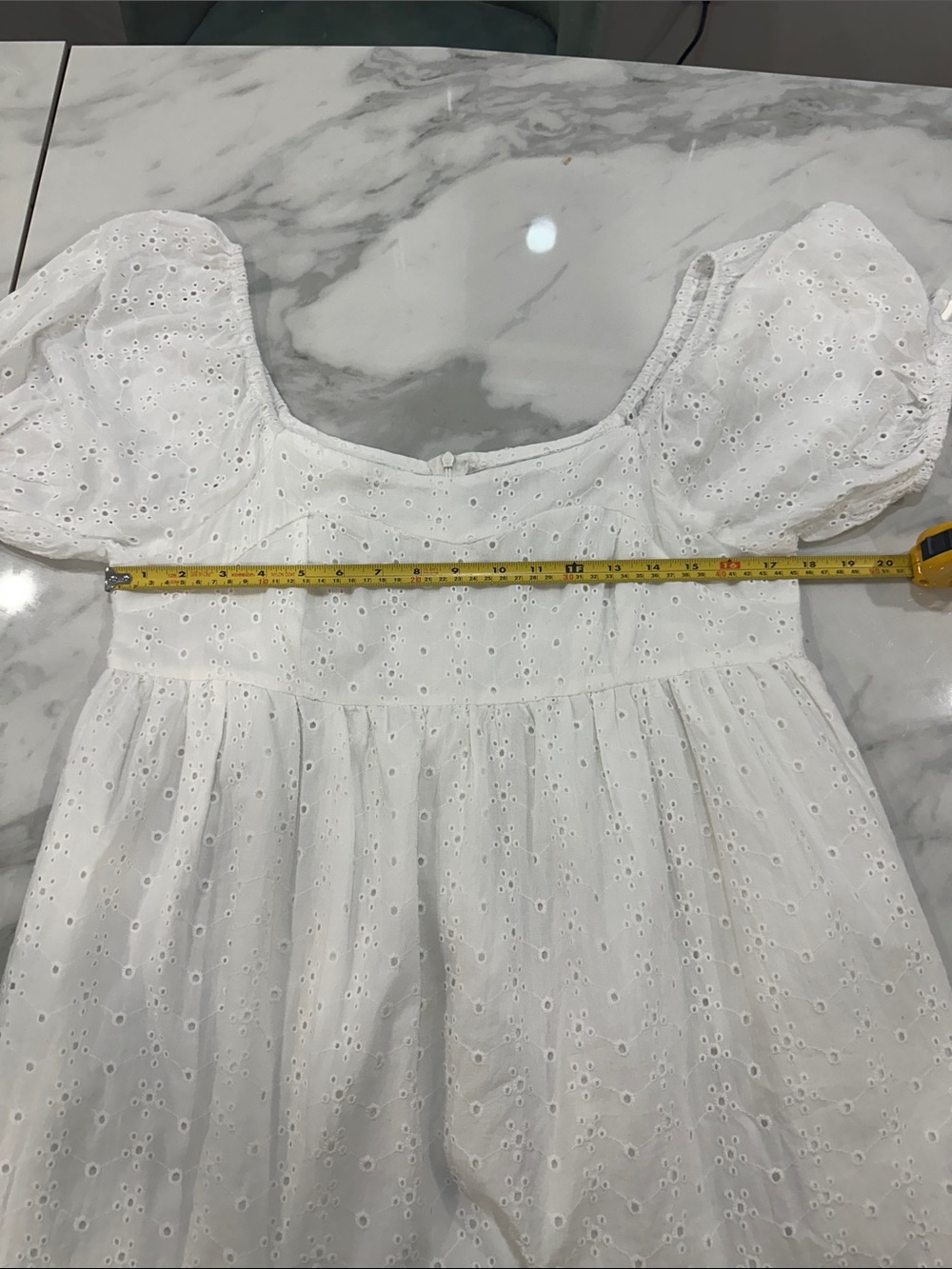 VERTICHE White Eyelet Puff-Sleeve Square Neck Babydoll Dress Cotton Size Large - Picture 14 of 16